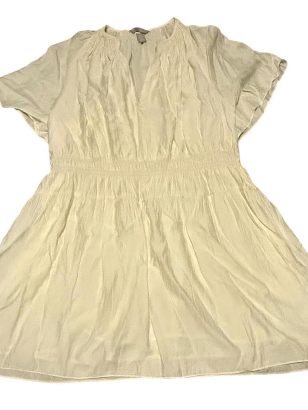 H&M Womenโs Off White Short Sleeve Smocked Waist Mini Dress Size XXL